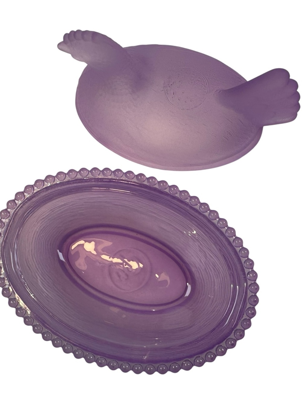 Rose’s Closet Purple Satin Glass Hen on Nest 3 1/2” tall 4 3/4” long New - Picture 7 of 9